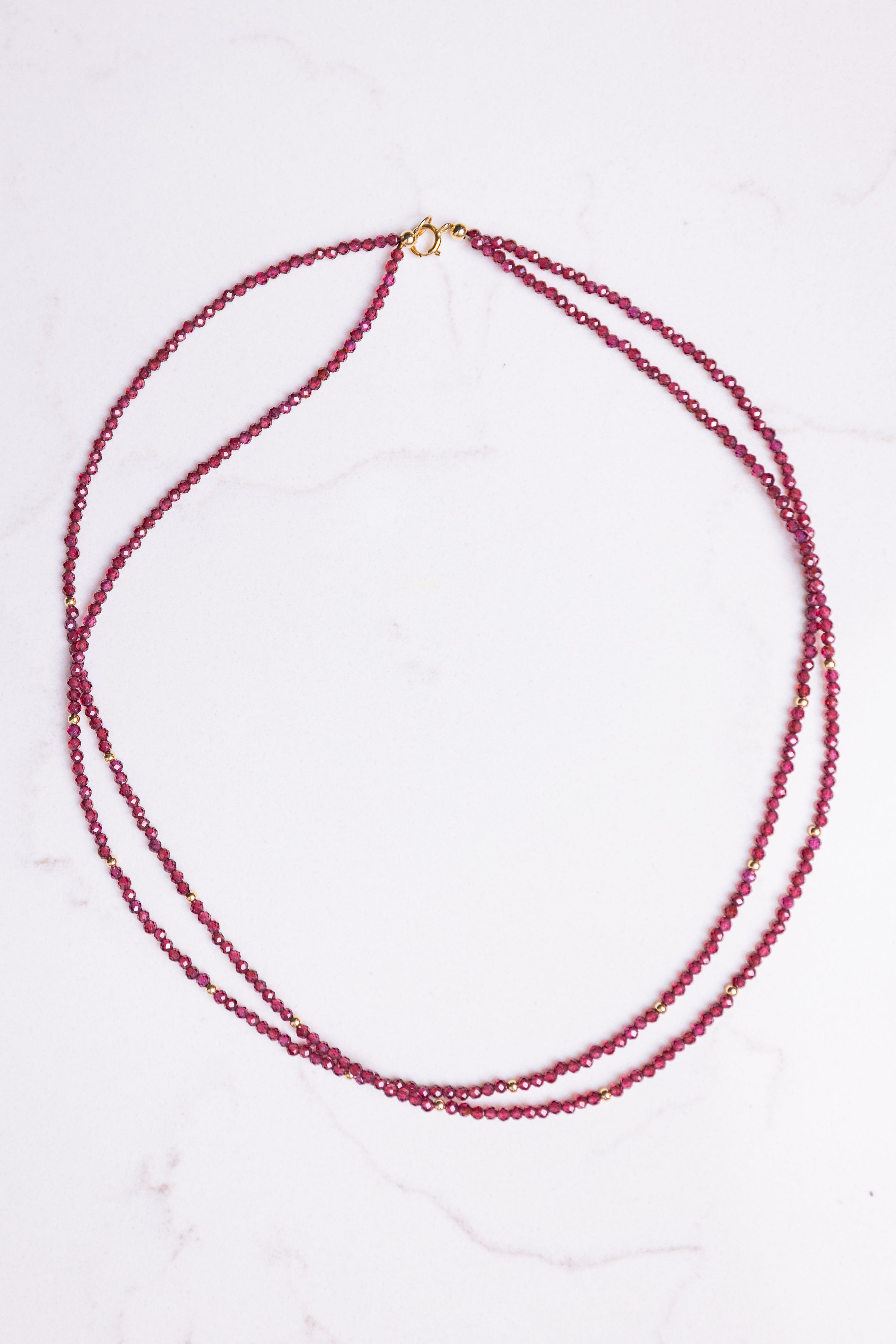 14k Gold Beaded Garnet Necklace - Double Strand